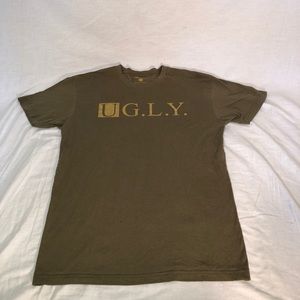 Men’s UGLY U.G.L.Y. Metallic Gold Graphic Short Sleeve T-Shirt Size Medium Green